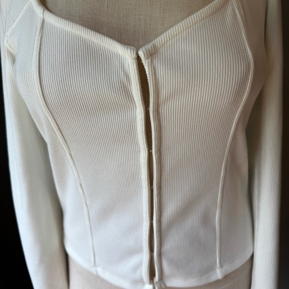 Vero Moda White VMTYRA Hook Ribbed Cardigan Long Sleeve Trim Detail Sz S - Picture 4 of 11